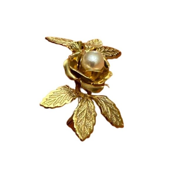 Vintage Gold Tone Brooch Floral Design with Pearl Center Elegant Jewelry - Picture 4 of 6